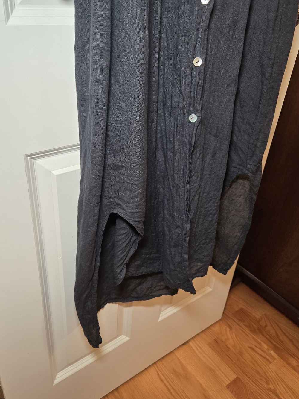 Black Button-Front Linen Midi Dress Made in Italy Coastal 100% Linen - Picture 5 of 6